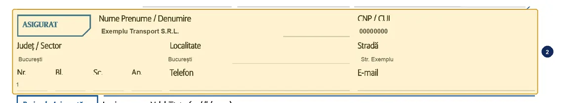 Step 2: ASIGURAT (insured) block on a sample Allianz-Țiriac CMR policy
